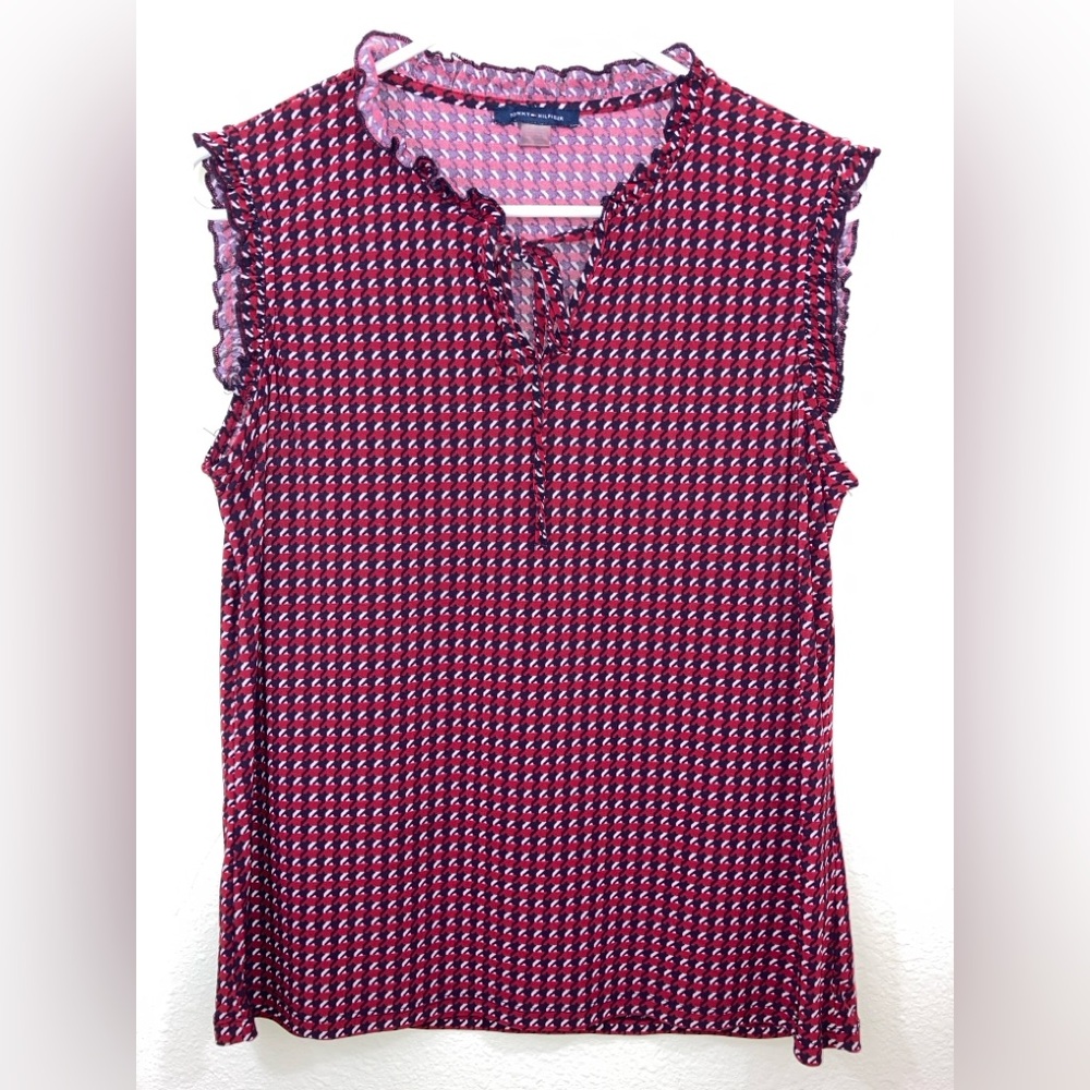 Tommy Hilfiger Sleeveless Tie-Neck Top in Houndstooth Print Size M